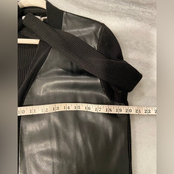 Calvin Klein Size XL Black Ribbed Knit Faux Leather Panel Open Front Cardigan - Picture 9 of 11